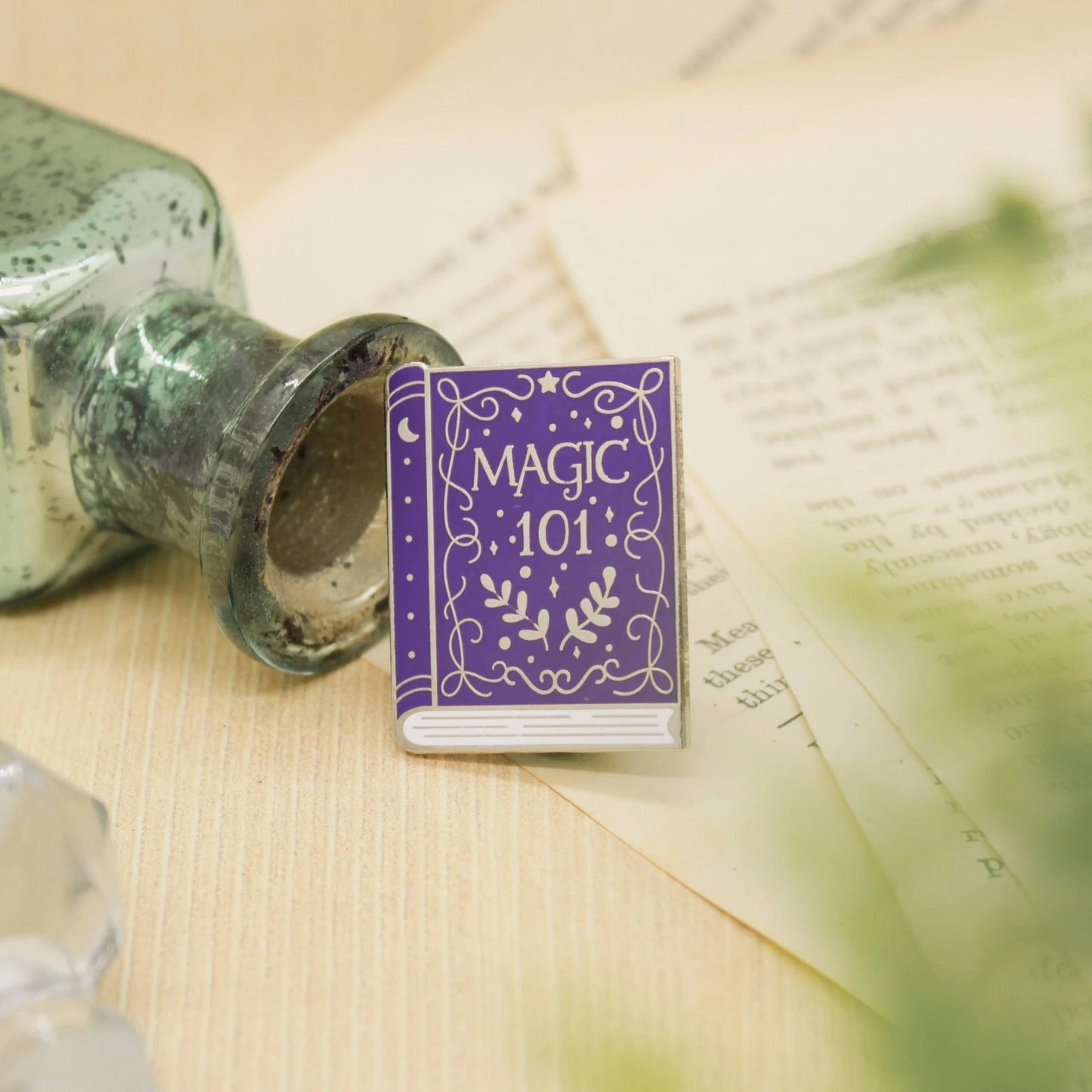 Wizardry and witchcraft purple magic spellbook enamel pin