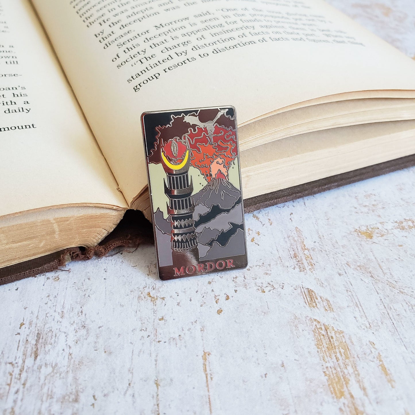 Literary landscapes Eye of Mordor ring wraith mountain of doom color changing enamel pin