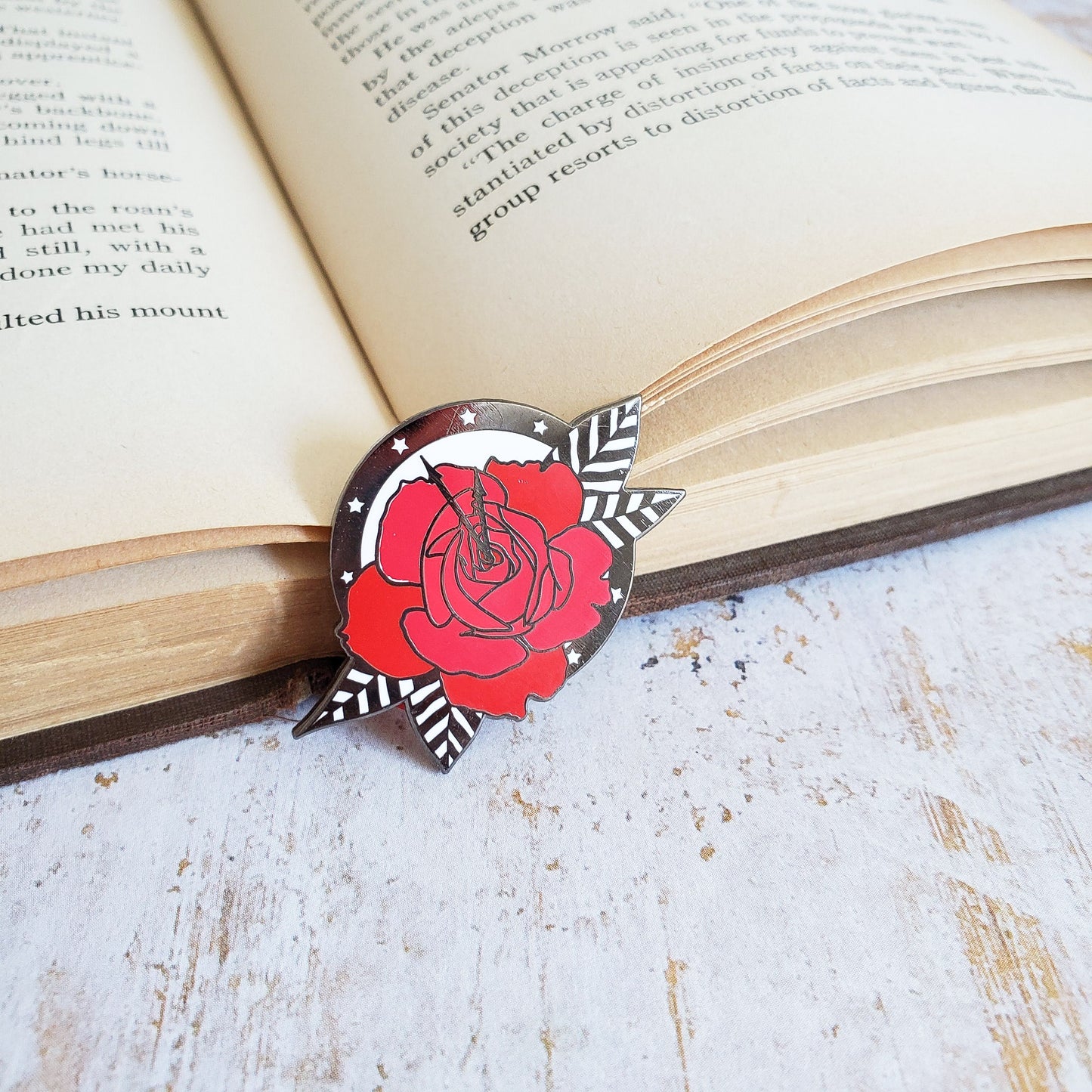 Rose and clock night circus enamel pin