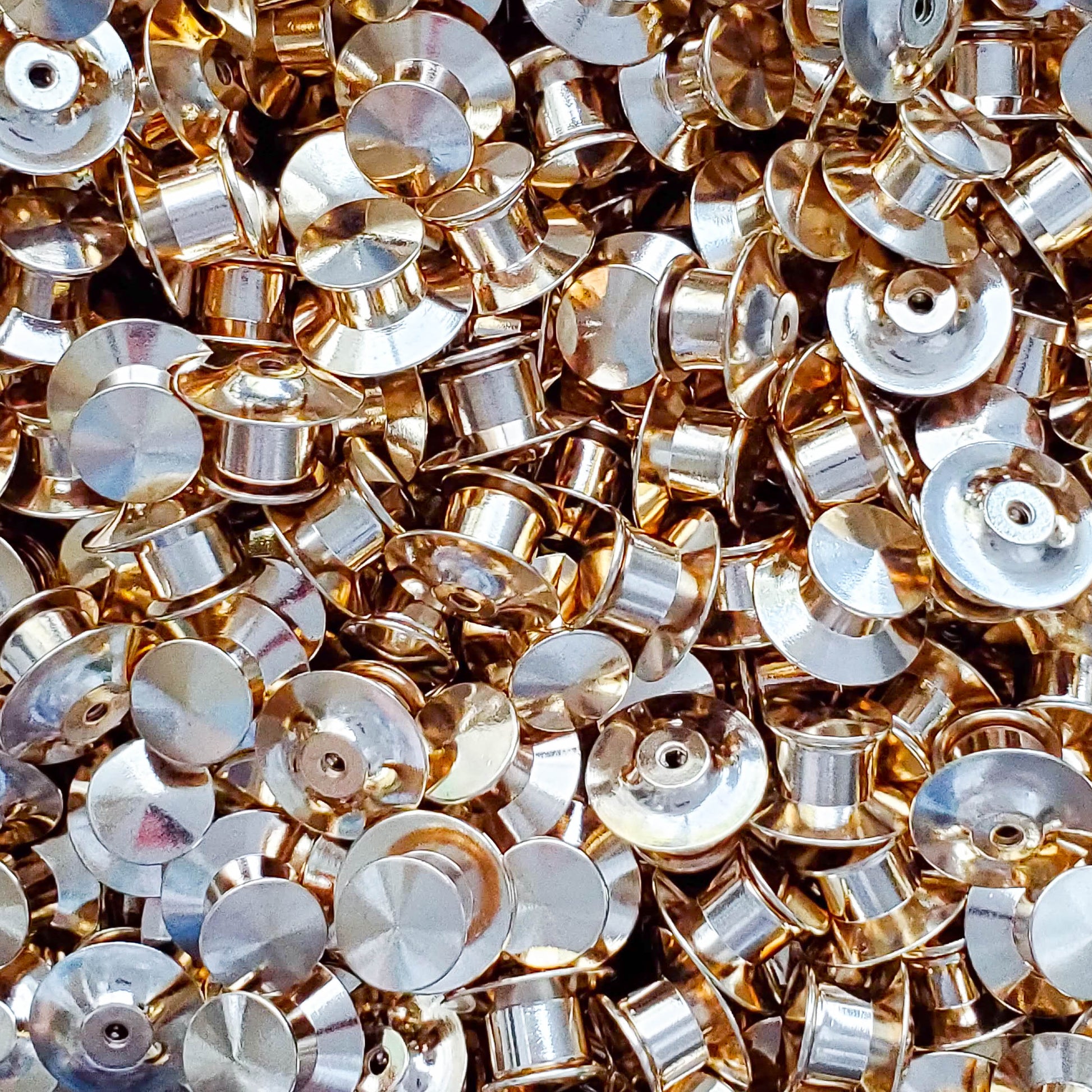 Silver and gold locking pin backs for enamel pins