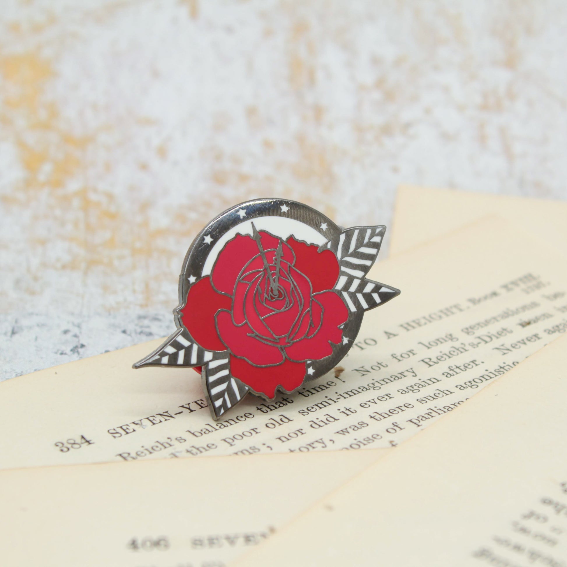 Rose and clock night circus enamel pin