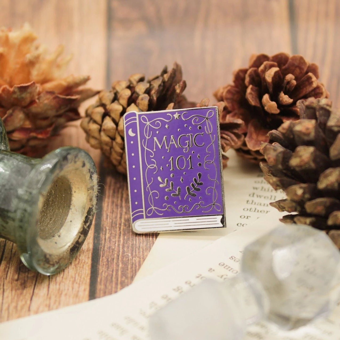 Wizardry and witchcraft purple magic spellbook enamel pin