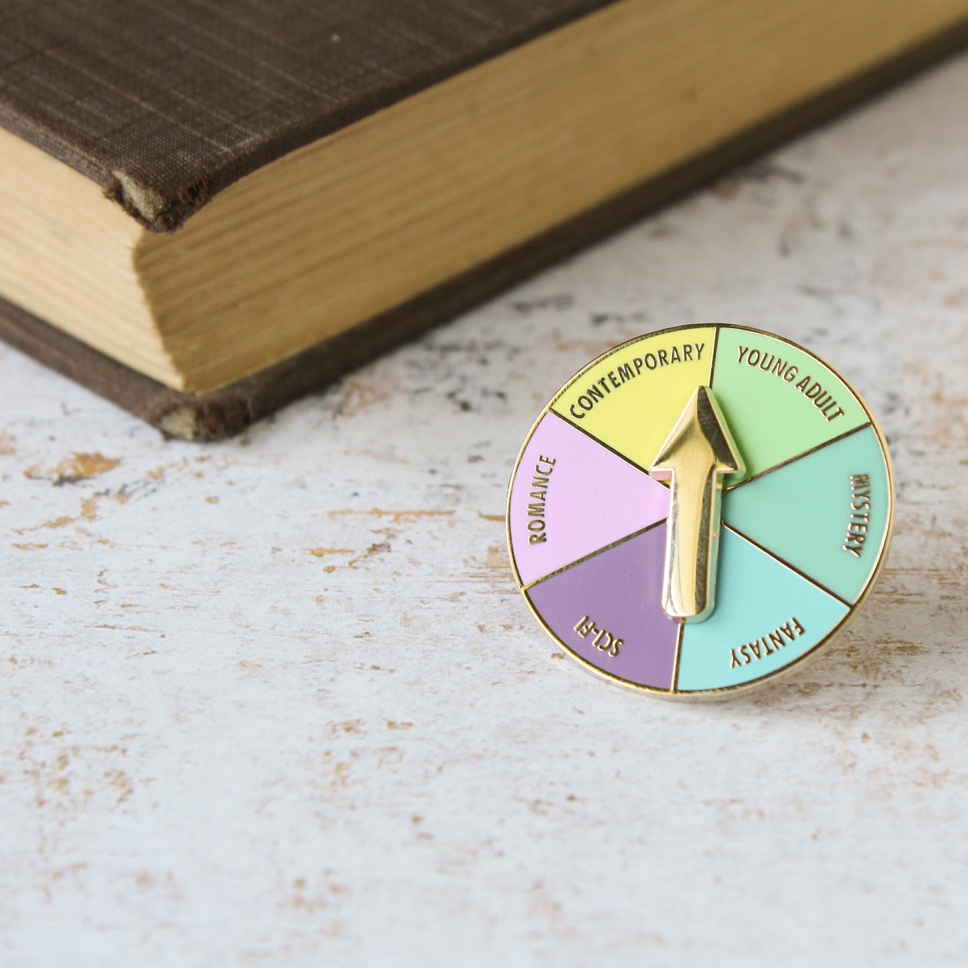 Pastel genre picker for indecisive readers spinner enamel pin