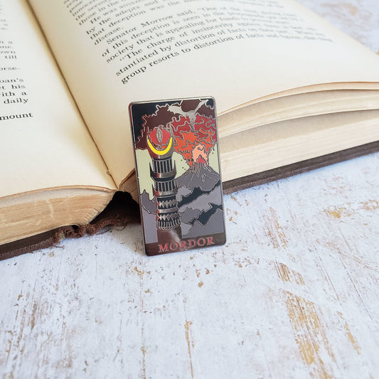 Literary landscapes Eye of Mordor ring wraith mountain of doom color changing enamel pin