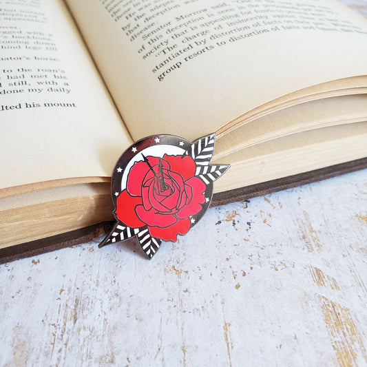 Rose and clock night circus enamel pin