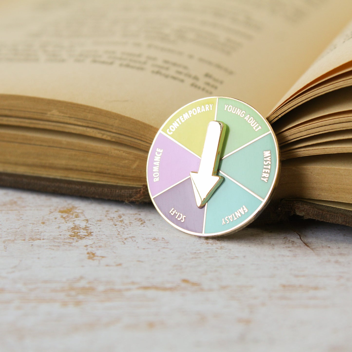 Pastel genre picker for indecisive readers spinner enamel pin